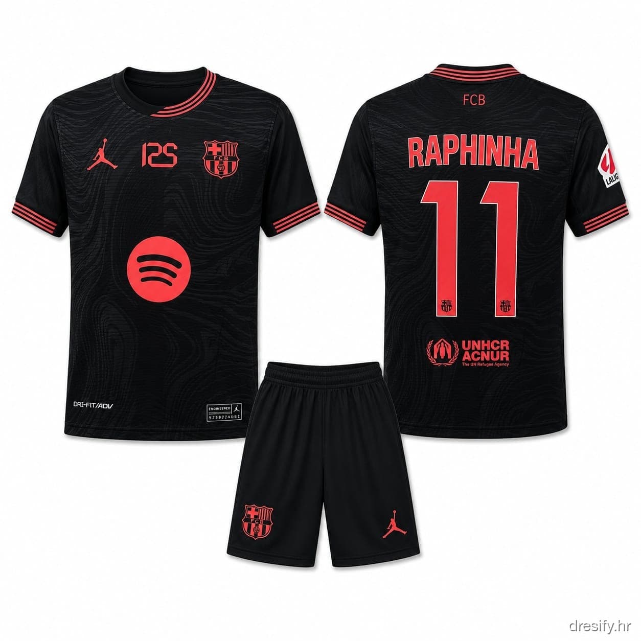 FC Barcelona Raphinha nr11 — crni Prednja i stražnja strana
