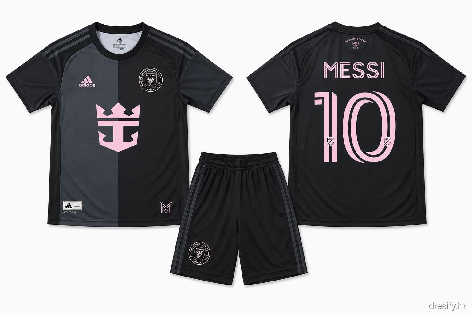 Inter Miami Messi nr10 — crni Prednja i stražnja strana