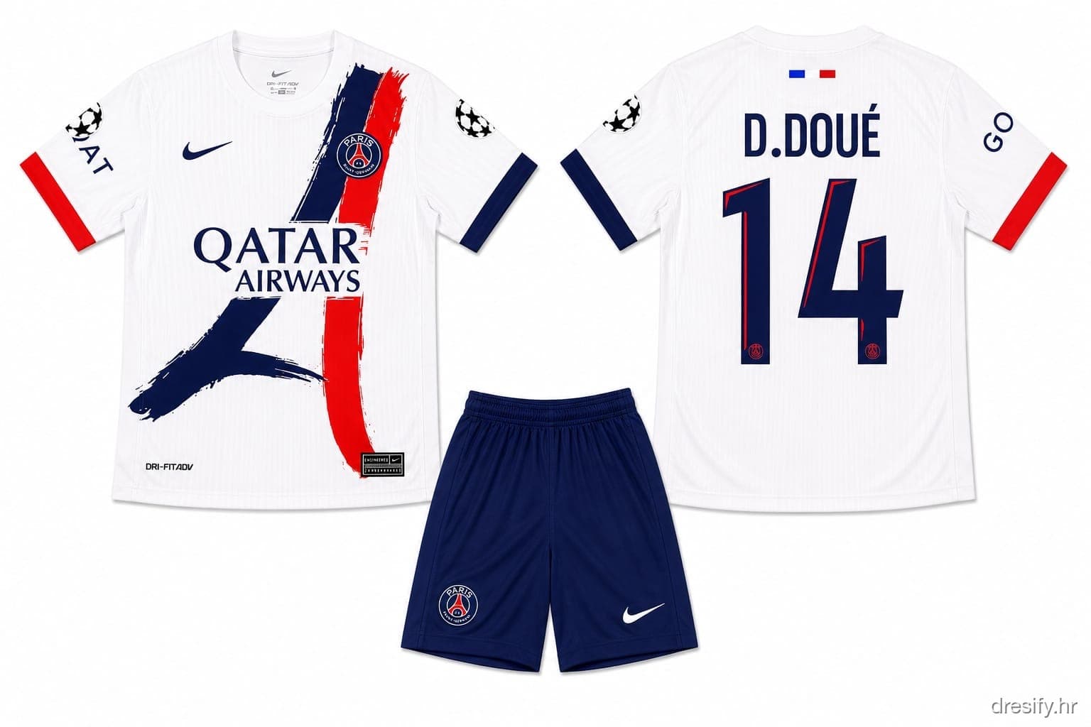 PSG D.Doué nr14 — bijeli Prednja i stražnja strana