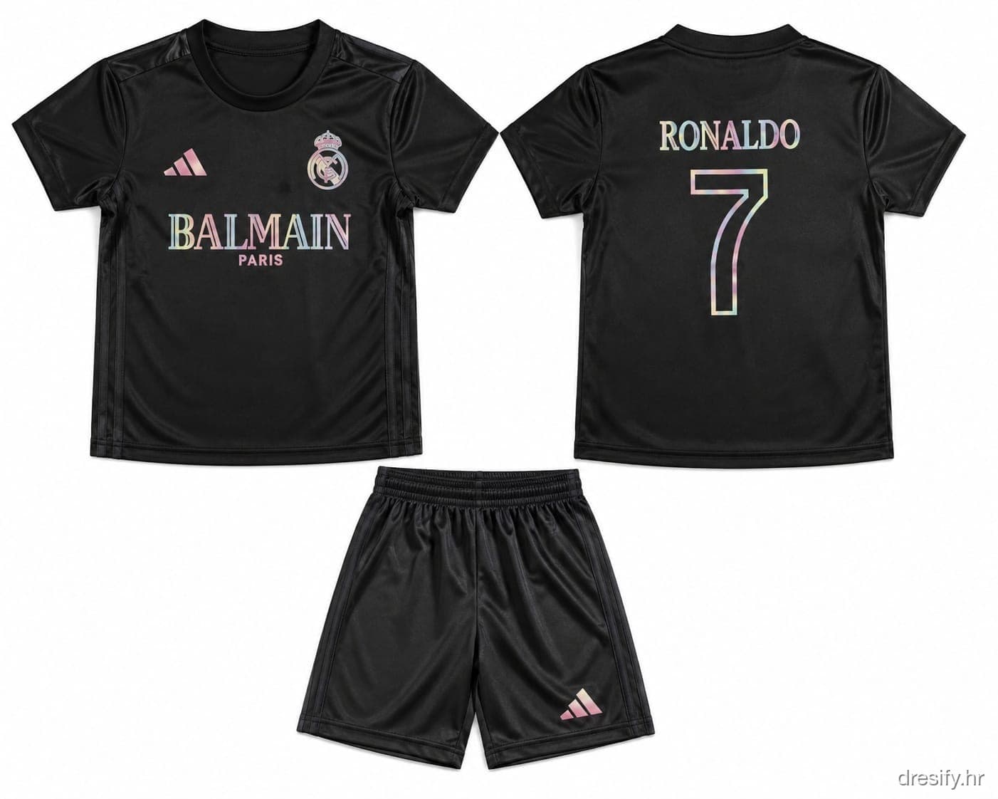 Real Madrid Ronaldo nr7 — crni Balmain Prednja i stražnja strana